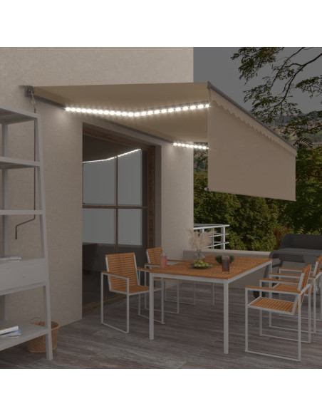 Tenda Automatica con Parasole Sensore Vento e LED 5x3 m Crema