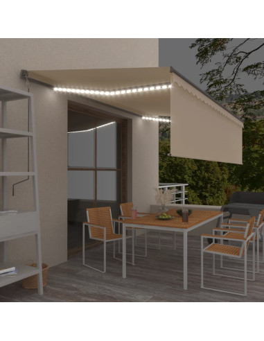 Tenda Sole Retrattile Manuale Parasole LED 5x3 m Crema