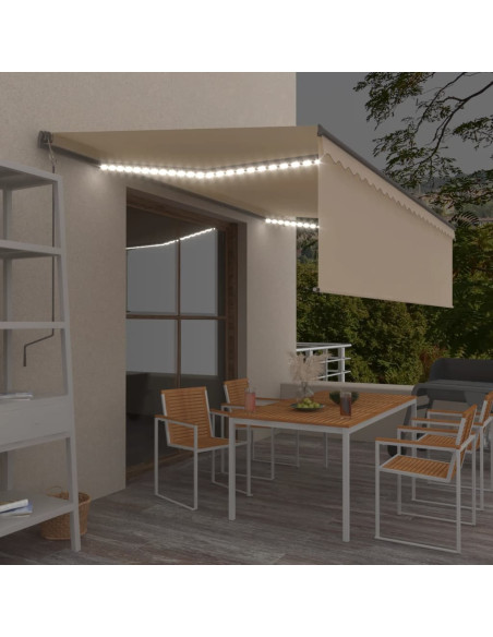 Tenda Sole Retrattile Manuale Parasole LED 5x3 m Crema