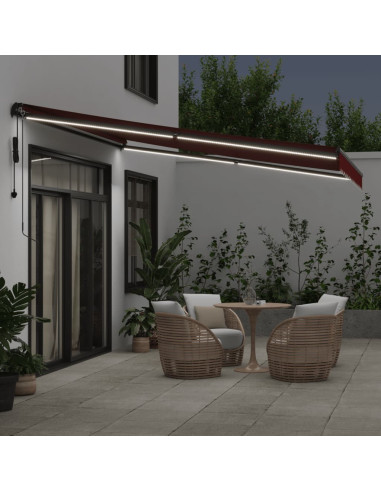 Tenda da Sole Retrattile Automatica con LED Bordò 400x350 cm