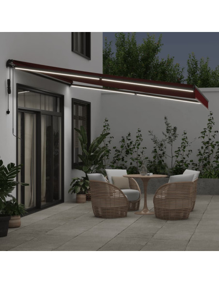 Tenda da Sole Retrattile Automatica con LED Bordò 400x350 cm