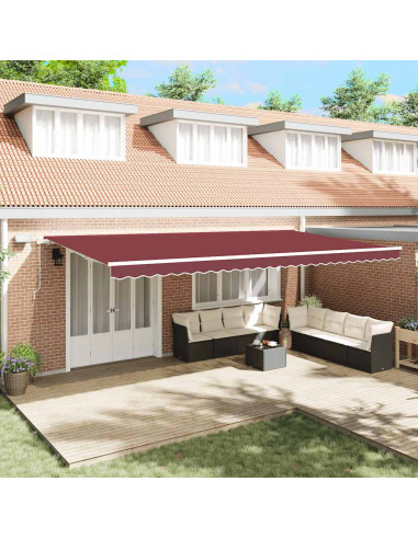Tenda da Sole Retrattile Manuale con LED Bordò 600x300 cm