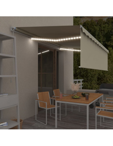 Tenda Sole Retrattile Manuale Parasole LED 5x3 m Crema