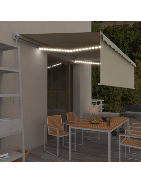 Tenda Sole Retrattile Manuale Parasole LED 5x3 m Crema