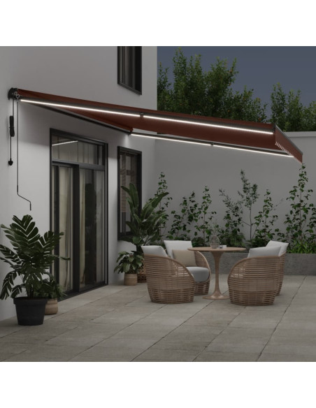 Tenda da Sole Retrattile Automatica con LED Marrone 500x350 cm