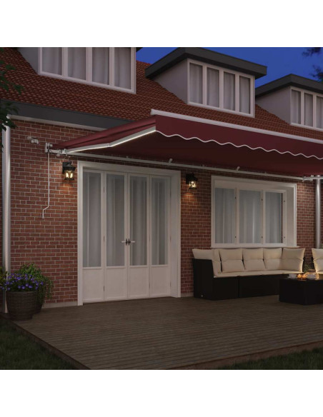 Tenda da Sole Retrattile Automatica con LED Bordò 600x300 cm