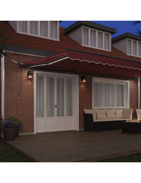 Tenda da Sole Retrattile Automatica con LED Bordò 600x300 cm