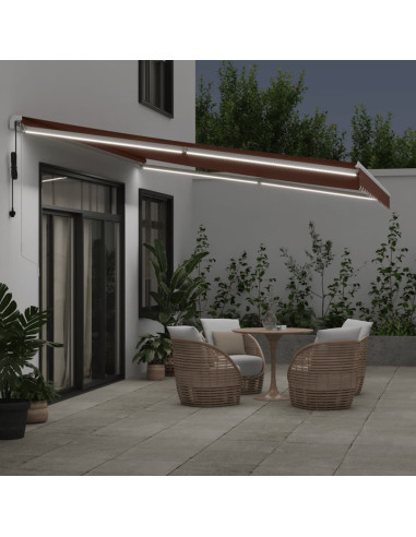 Tenda da Sole Retrattile Automatica con LED Marrone 450x350 cm