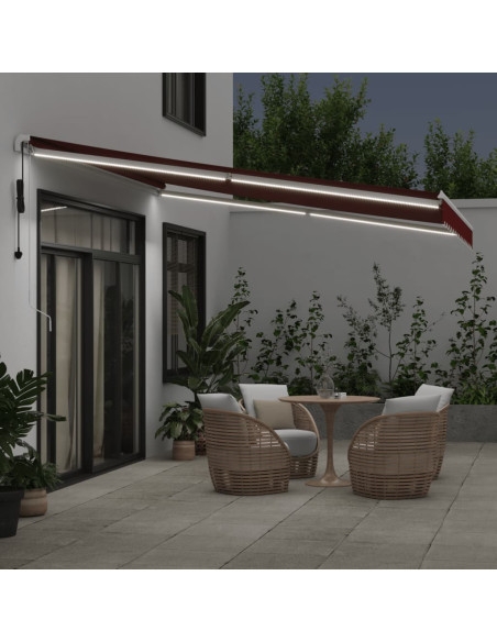 Tenda da Sole Retrattile Automatica con LED Bordò 400x350 cm