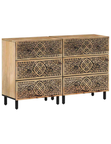 Credenze 2 pz 60x33x75 cm in Legno Massello di Mango