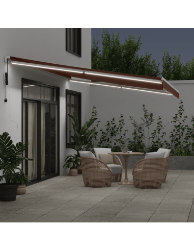 Tenda da Sole Retrattile Automatica con LED Marrone 500x350 cm