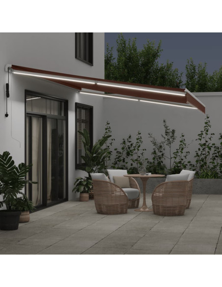 Tenda da Sole Retrattile Automatica con LED Marrone 500x350 cm