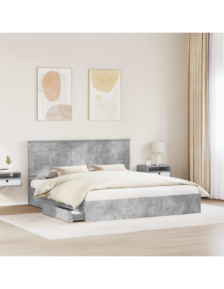 Letto con Contenitore con testiera Grigio cemento 200 x 200 cm