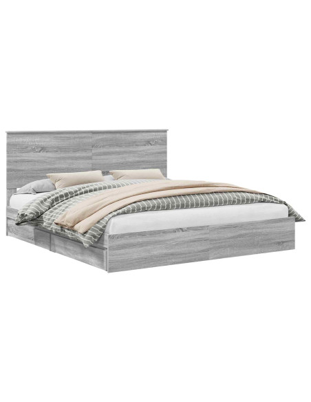 Letto con Contenitore con testiera Grigio Sonoma 200 x 200 cm