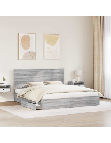 Letto con Contenitore con testiera Grigio Sonoma 200 x 200 cm