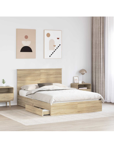 Letto con Contenitore con testiera Rovere Sonoma 150 x 200 cm