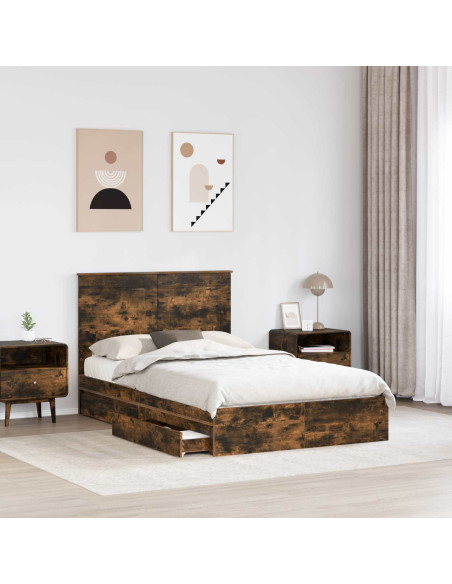 Letto con Contenitore con testiera Rovere fumé 135 x 190 cm