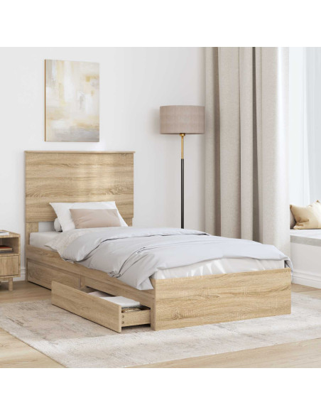 Letto con Contenitore con testiera Rovere Sonoma 100 x 200 cm
