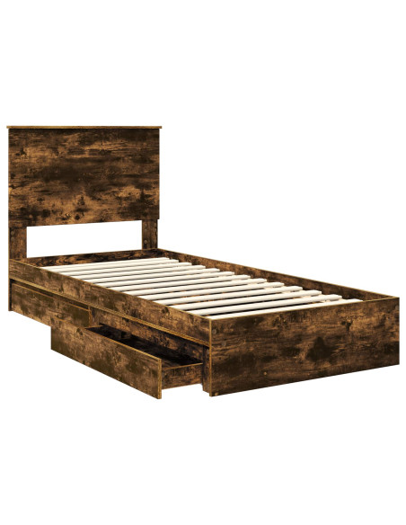Letto con Contenitore Rovere fumé 90 x 190 cm Legno multistrato