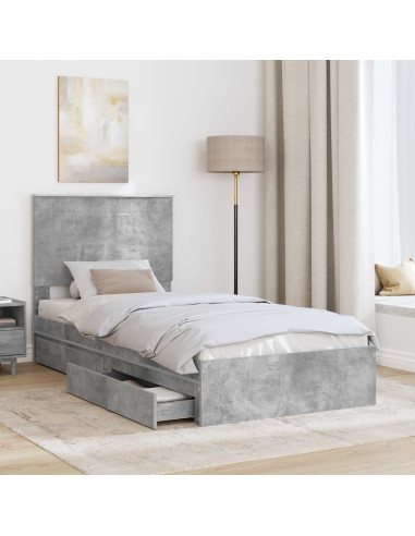 Letto con Contenitore con testiera Grigio cemento 90 x 200 cm