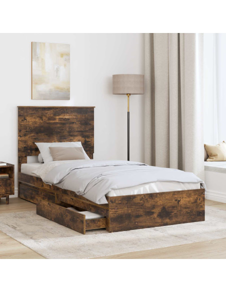 Letto con Contenitore Rovere fumé 90 x 200 cm Legno multistrato