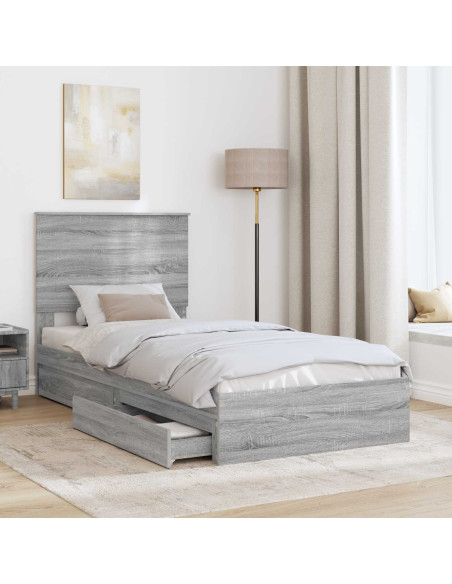 Letto con Contenitore con testiera Grigio Sonoma 90 x 200 cm