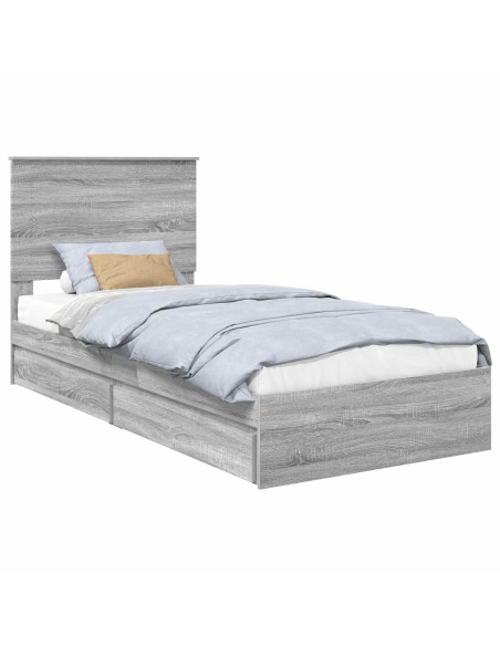 Letto con Contenitore con testiera Grigio Sonoma 75 x 190 cm