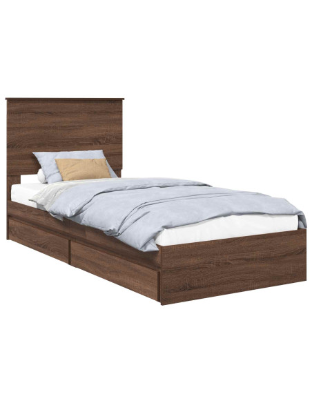 Letto con Contenitore con testiera Rovere Marrone 75 x 190 cm