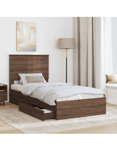 Letto con Contenitore con testiera Rovere Marrone 75 x 190 cm