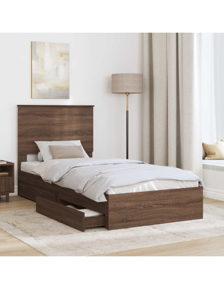Letto con Contenitore con testiera Rovere Marrone 75 x 190 cm