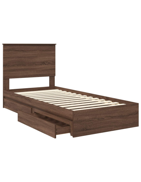 Letto con Contenitore con testiera Rovere Marrone 75 x 190 cm