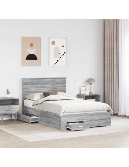 Struttura del letto con testiera Grigio Sonoma 135 x 190 cm