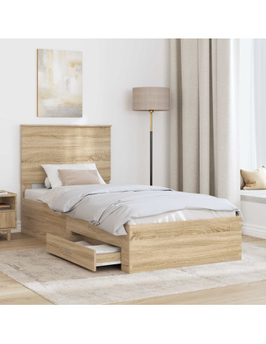 Struttura del letto con testiera Rovere Sonoma 100 x 200 cm