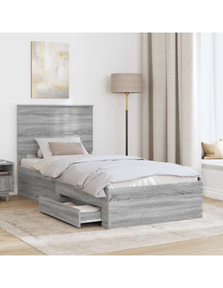 Struttura del letto con testiera Grigio Sonoma 100 x 200 cm