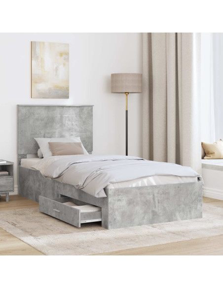 Struttura del letto con testiera Grigio cemento 90 x 190 cm