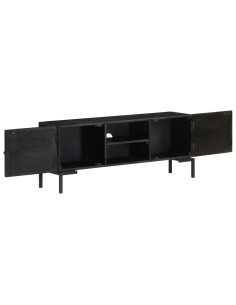 Mobile Porta TV Nero 115x30x46cm in Legno Massello di Mango
