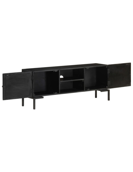 Mobile Porta TV Nero 115x30x46cm in Legno Massello di Mango