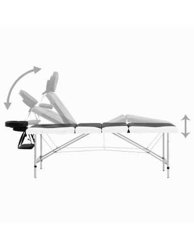 Lettino Massaggio Pieghevole 4 Zone in Alluminio Nero e Bianco