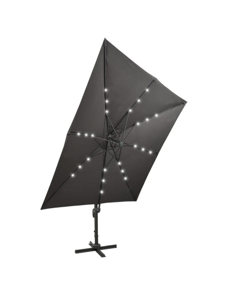 Ombrellone a Sbalzo con Palo e Luci a LED Antracite 300 cm