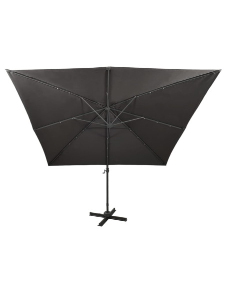 Ombrellone a Sbalzo con Palo e Luci a LED Antracite 300 cm