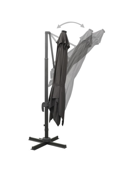 Ombrellone a Sbalzo con Palo e Luci a LED Antracite 300 cm