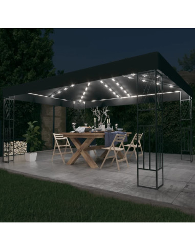 Gazebo con Stringa di Luci LED 3x4 m in Tessuto Antracite