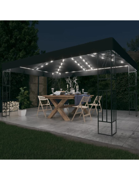 Gazebo con Stringa di Luci LED 3x4 m in Tessuto Antracite