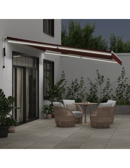 Tenda da Sole Retrattile Automatica con LED Bordò 450x350 cm