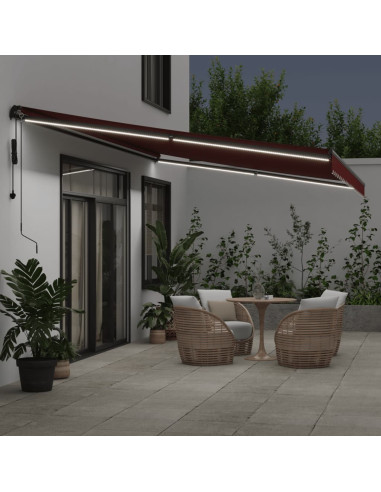 Tenda da Sole Retrattile Automatica con LED Bordò 600x350 cm