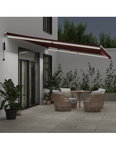 Tenda da Sole Retrattile Automatica con LED Bordò 600x350 cm