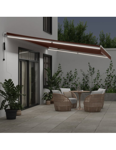 Tenda da Sole Retrattile Automatica con LED Marrone 600x350 cm