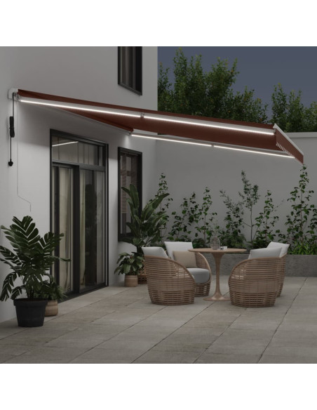 Tenda da Sole Retrattile Automatica con LED Marrone 600x350 cm