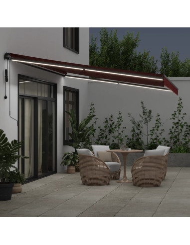 Tenda da Sole Retrattile Automatica con LED Bordò 450x350 cm