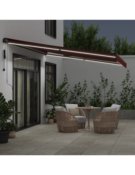 Tenda da Sole Retrattile Automatica con LED Bordò 450x350 cm